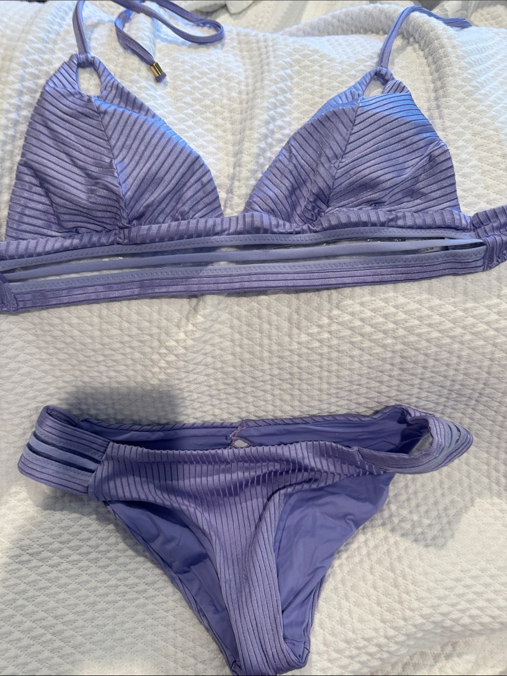 Purple Ribbed Triangle Bikini Set - Women Swim Bikinis